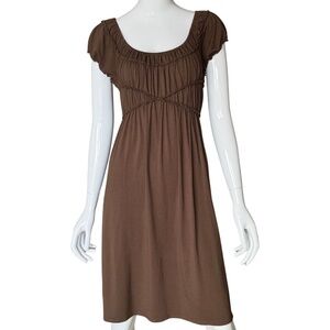 Max Studio Brown Juliette Style Boho Midi Dress Smocked Bodice Size Medium